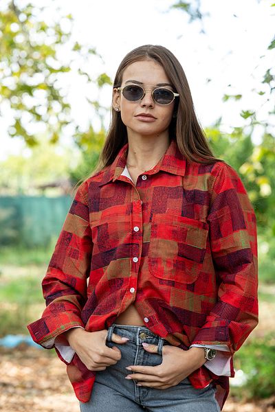 VerdeBlanco Red Long Sleeve Striped Shirt - Digital Print