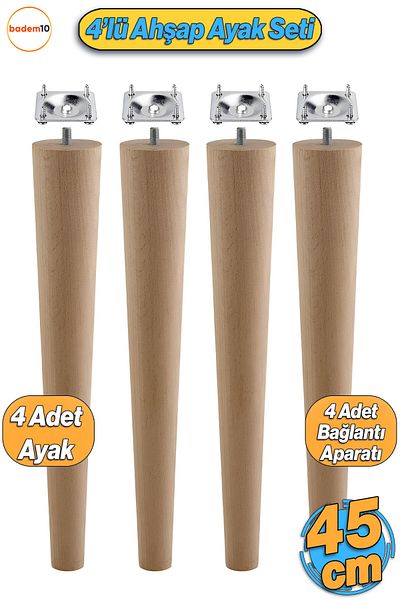Badem10 Picioare Mobilier Lemn 45 cm cu 4 Aparaturi Masuta de cafea Zigon Masa de mijloc Puf Taburet Picioare Unitate TV M8