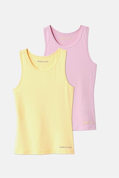 Tchibo Kids Girl Sportswear Fit Sleeveless Plain Top, Pink and Yellow