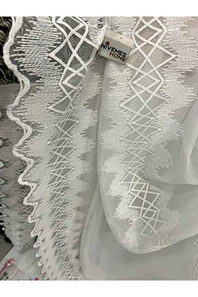 NİVEMESHOME Nivemeshome Titanum Embroidered Cream H5444 Tm 1/3 Tight Pleat Tulle Curtain Apm