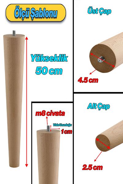 Badem10 Picioare Mobilier Lemn 3 Piese Cu Aparaturi 50 Cm Masuta de cafea Masuta de cafea Puf Taburet Unitate TV Picioare M8