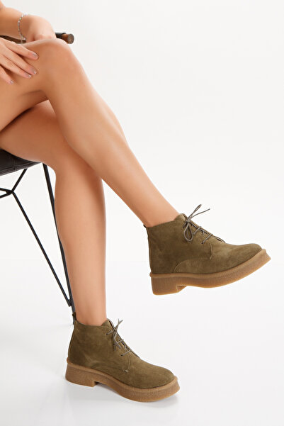 PASSAGE SHOES Kadın Hakiki Süet Deri Bağcıklı Kısa Bot 5089