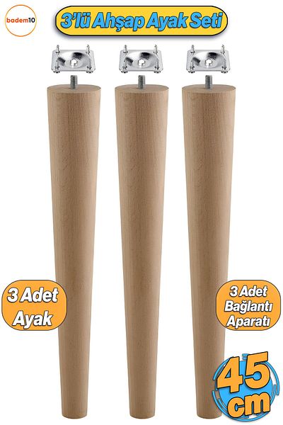 Badem10 Picior de mobilier din lemn cu 3 aparate 45 cm Masuta de cafea Zigon Masa de mijloc Taburet Puf Picioare pentru unitate TV M8