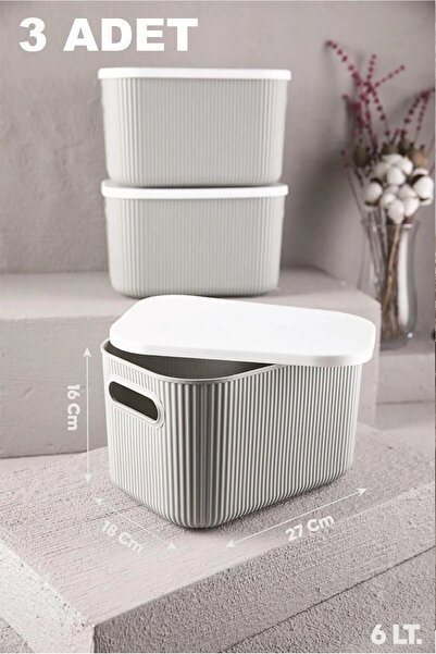 Bayev 3 Adet Storage 6lt Gri Düzenleyici Saklama Kutusu Oyuncak Hobi Kapaklı ...