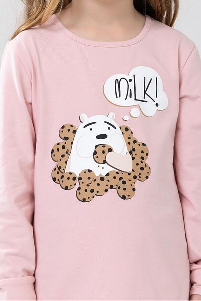 BAYKAR Pink Girls' Cotton Pajamas Set - Crew Neck, Long Sleeve, Cuffed 9232