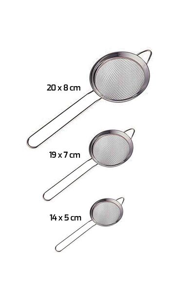 DORRY HOME Stainless Steel 3 Size Tea Strainer Set 8-7-5 cm