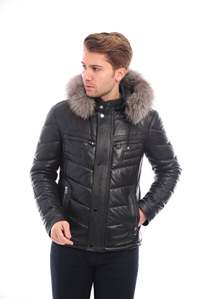 saremod Men's Puffer Winter Leather Jacket - Derimont