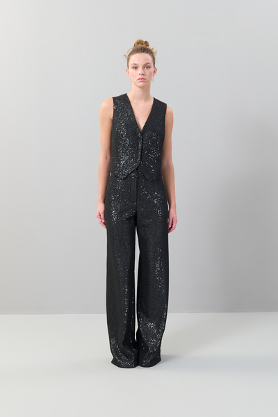 Roman Çıtçıt Detaylı V Yaka Payet Üzeri Şifon Yelek Siyah K2517013_001