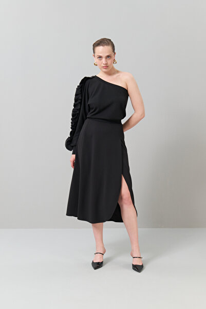 Roman Midi Boy Yırtmaçlı Etek Siyah K2525001_001