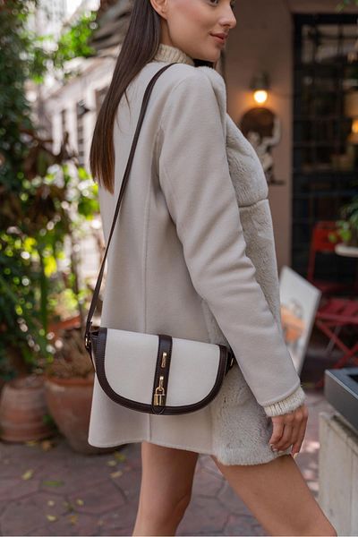 Madamra Braune, cremefarbene Damen-Umhängetasche mit Kontrastdesign