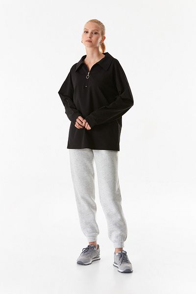 Fulla Moda Hanorac oversize cu jumătate de fermoar cu guler cămașă
