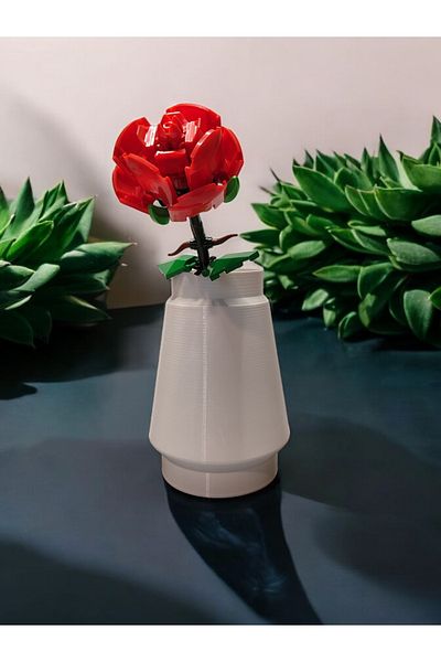 Maflen Giant Lego Block Look White Vase Bioplastic and Block Red Rose Construction Set