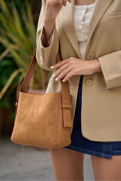 Madamra Hellbraune Damen-Umhängetasche aus weichem Leder mit verstellbarem Riemen