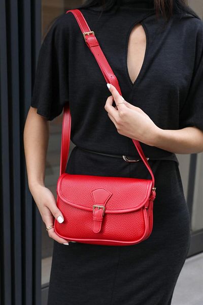 Madamra Red Women's Buckle Closure Crossbody Bag