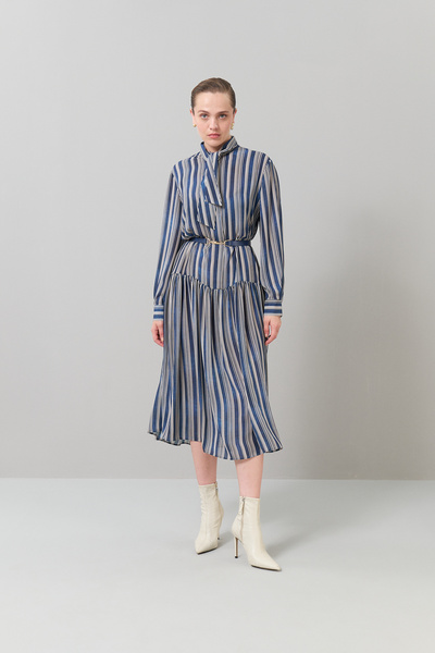 Roman Beli Kemerli Midi Boy Çizgili Elbise Standart Renk K2531001_089