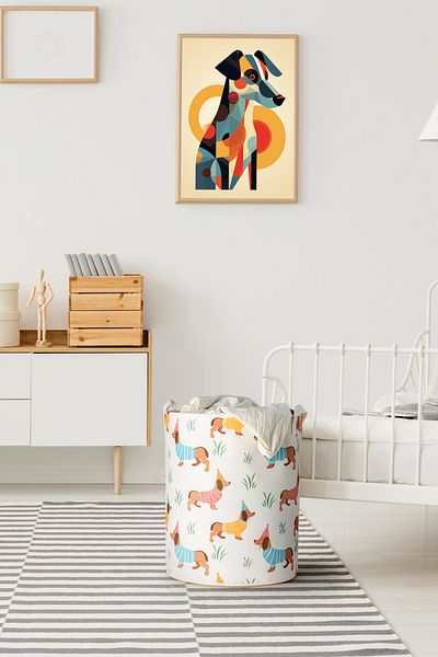 PRENDİ HOME Κουτί αποθήκευσης παιχνιδιών πολλαπλών χρήσεων Sausage Dog Mesh Καλάθι ρούχων Πτυσσόμενο καλάθι οργάνωσης 37x40