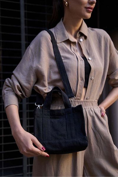 Madamra Dámská černá džínová plátěná crossbody kabelka