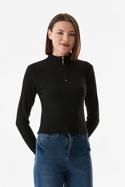Fulla Moda Βασική μπλούζα με γιακά με μισό φερμουάρ