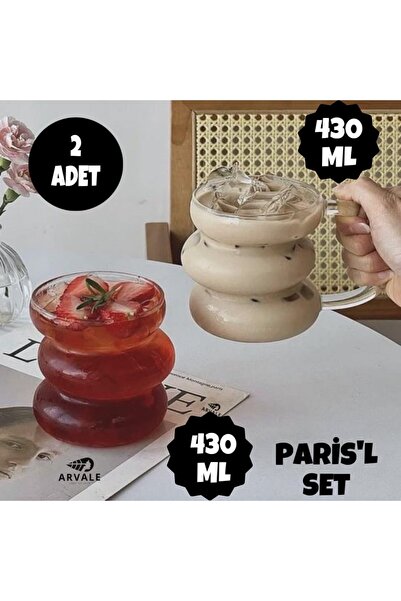 ARVALE Paris’l 2’li Bardak Kupa Sunum Seti Ateşe Temas Edebilen , ( Kulplu Ve...