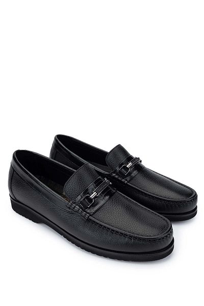 Tamer Tanca Men's Genuine Leather Black Loafer Shoes