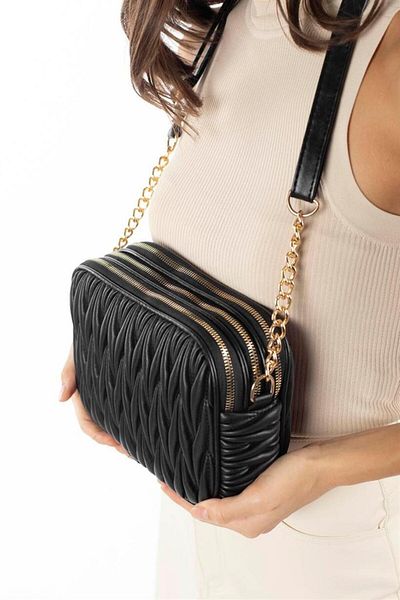 Madamra Černá dámská vícekomorová prošívaná crossbody kabelka