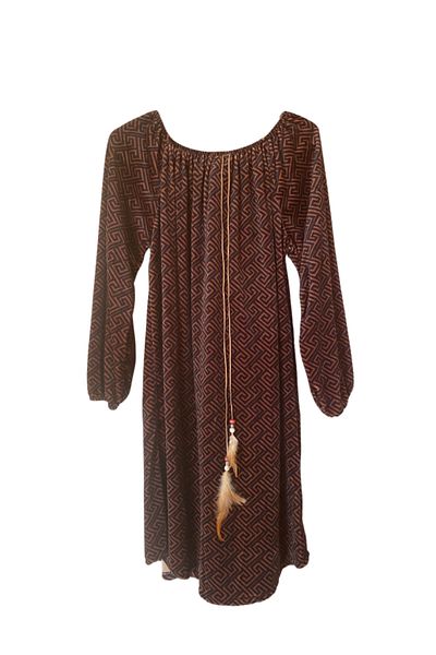 Store Velvet Vintage Patterned Italian Women's Dress with Necklace