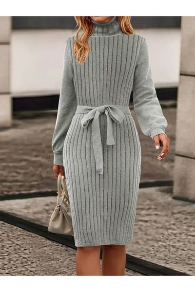 Trendusfashion Μίνι πλεκτό φόρεμα με μακρυμάνικο ζιβάγκο