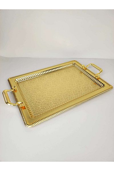 İnova Home Decor Gold Colored Sena Large Serving Rectangular Embossed Chocolate Tray - 44X32 cm
