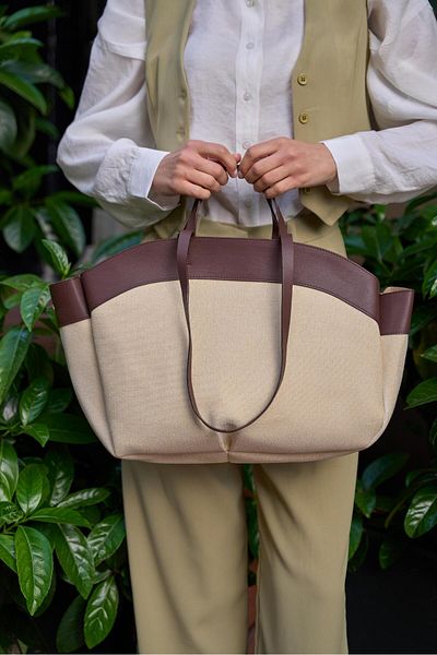 Madamra Braune Damen-Einkaufstasche mit Kontrast