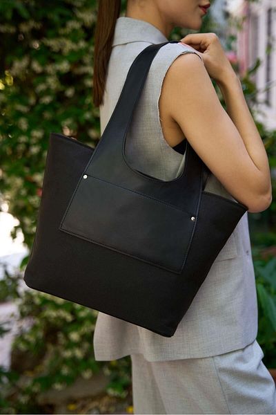 Madamra Canvas Black Women's Shoulder Bag - With Pocket