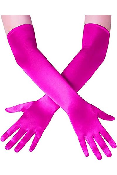 KAYAMU Long Length Extra Glossy Satin Gloves Fuchsia Color (K0)