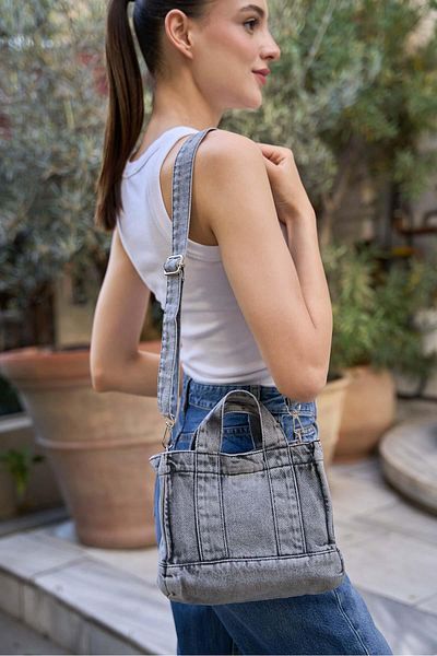 Madamra Anthrazitfarbene Umhängetasche aus Canvas für Damen