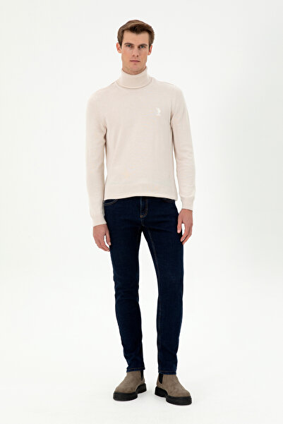 U.S. Polo Assn. Ανδρικό πουλόβερ Slim Fit Turtleneck Cream Melange Basic 50288884-VR159