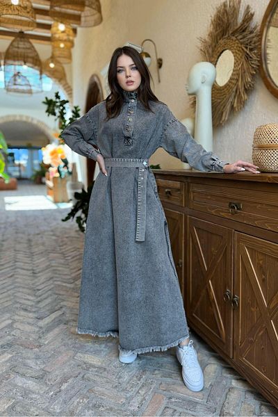 Cardella Premium Quality Denim Dress Zipper and Belt Detailed Denim Dress