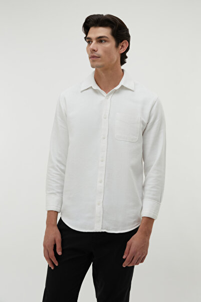 Mudo Men's Beige Color Cotton Regular Fit Shirt
