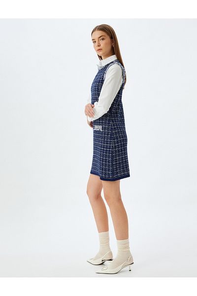 Koton Tweed Mini Gilet Dress Sleeveless Tassel Detailed Applique Detailed