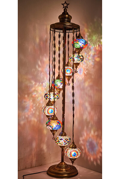 Demmex El Yapımı Mozaik Ayaklı Lambader 9''lu Otantik Lamba Dekor Tabanlı Türk Lambası