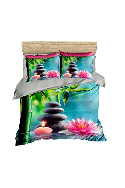 Fabeteks Green Bamboo and Candle 3D Digital Double Duvet Cover Set