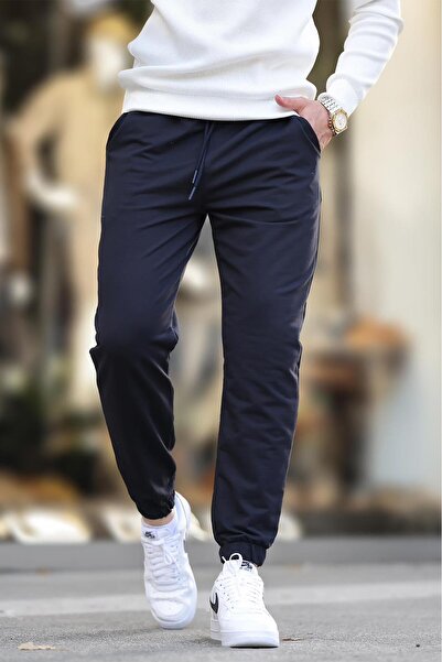 Madmext Sötétkék férfi egyszerű zsebes, rugalmas szárú melegítőnadrág 6547