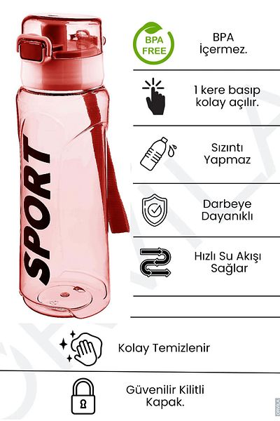 Orvila زجاجة مياه سهلة الغطاء 700 مل - زجاجة مياه احترافية بلون البرقوق للمدرسة - مكان العمل - المكتب - الرياضة