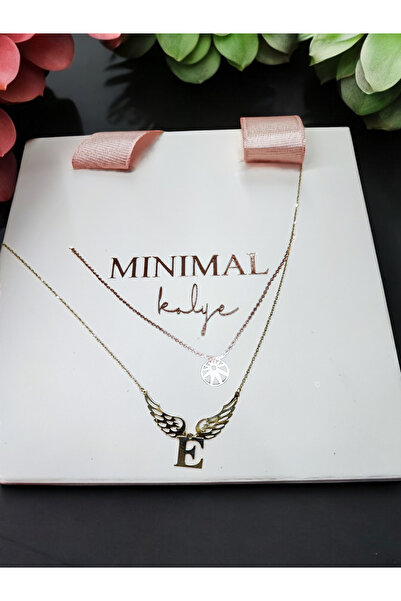 MİNİMAL Minimal Kolye Altın Harfli Kanat Kolye "Angel-H"
