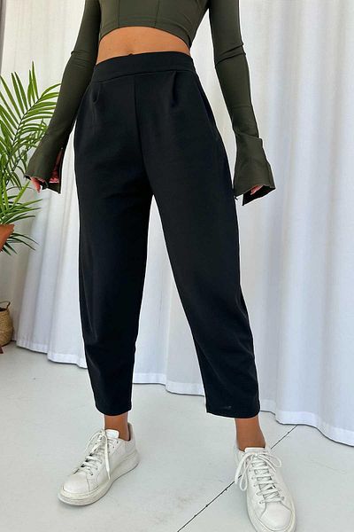 Mine Tan Butik Balloon Trousers with Elastic Back - Black