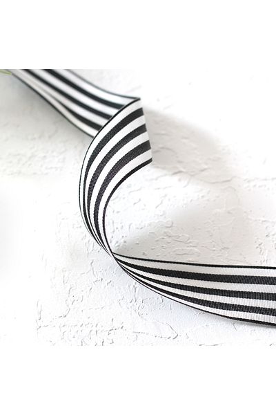 Bimotif Black and White Striped Taffeta Ribbon, 25 mm 2 Meters