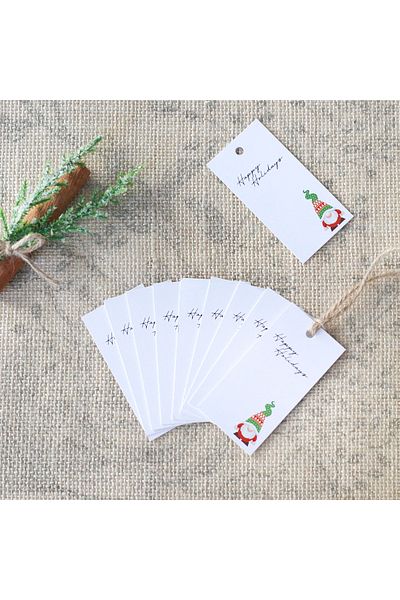 Bimotif New Year's Gnome Pattern White Rectangle Sticker - 50 Pieces (3.5X7 cm)
