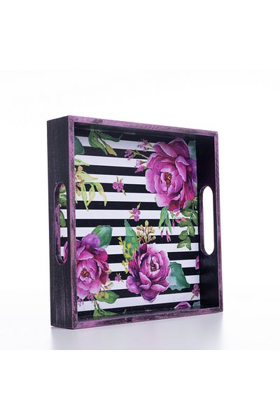 Bimotif Decorative ornamental tray, 20x4x20 cm, Pink Flower and Line