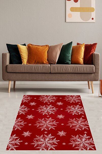 Pelangi Kar Tanesi Desenli Yılbaşı Christmas Yıkanabilir Kaymaz Taban Leke Tu...
