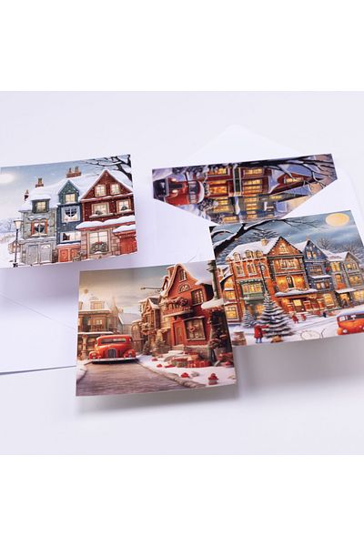 Bimotif Σετ 4 καρτ ποστάλ, Πρωτοχρονιά και Snowy Streets 1 σετ (Χωρίς φάκελο)