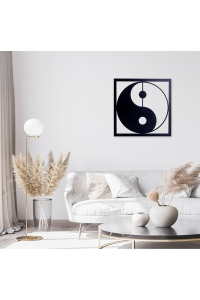 Bimotif Ying Yang siyah metal duvar tablosu, 30x30 cm