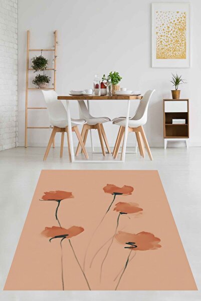 uygun dekor Sade Şık Minimal  Gelincik Desenli Yıkanabilir Kaymaz Taban Leke ...