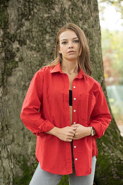 VerdeBlanco 100% Cotton Long Sleeve Shirt Dark Red